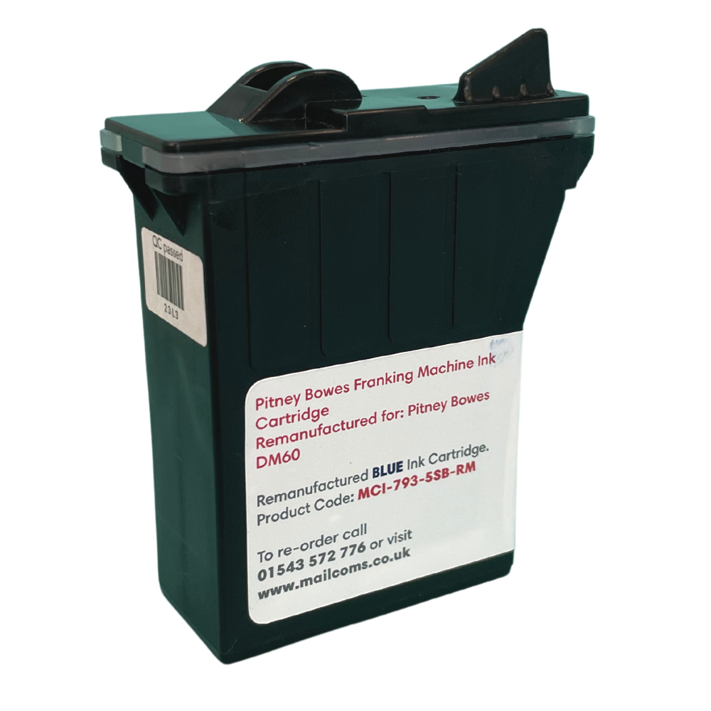 Pitney Bowes DM60 & K722 Remanufactured Blue Ink Cartridge - Royal Mail Approved